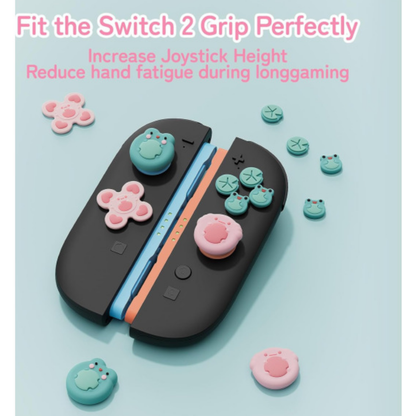 Frog Green & Pink Thumb & Button Grips (Set of 7) for Switch 2 Joy-Con