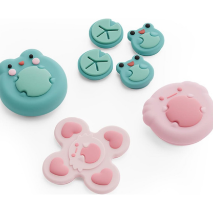 Frog Green & Pink Thumb & Button Grips (Set of 7) for Switch 2 Joy-Con