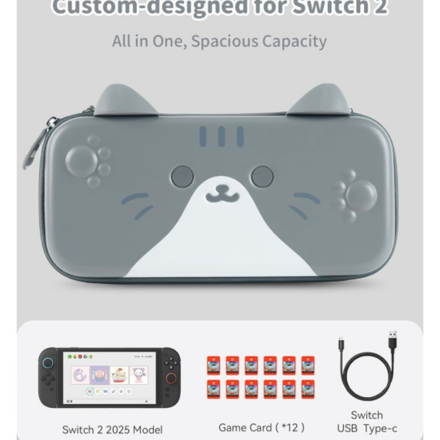 Pink Cat Ears System Carrying Case for Switch 2