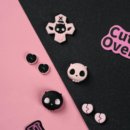 Sweetheart Skull Black & Pink Thumb & Button Grips(Set of 7)for Switch 2 Joy-Con