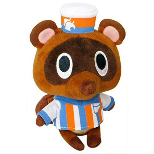 Plush toy racoon with a striped shirt and hat on a white background